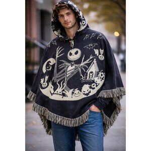 Nightmare Before Christmas Jack Skellington Hooded Alpaca Poncho Fringe
